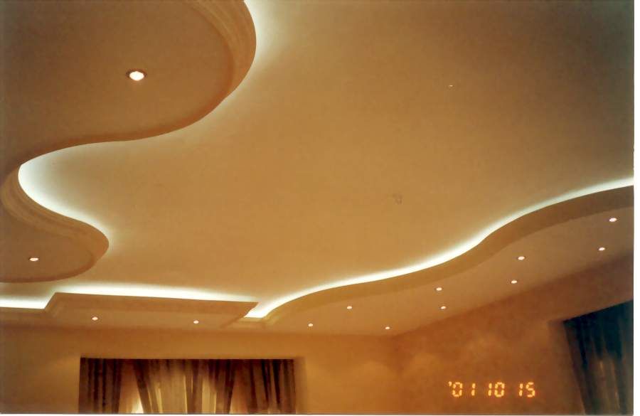 new gypsum false ceiling for living room with side lights