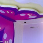 purple modern false ceiling with lights for kids room