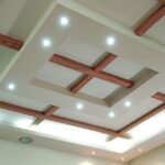 false ceiling designs for living room from gypsum and wood