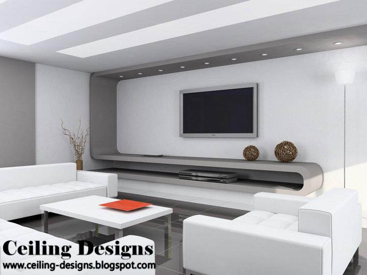 white and gray modern gypsum ceiling for living room