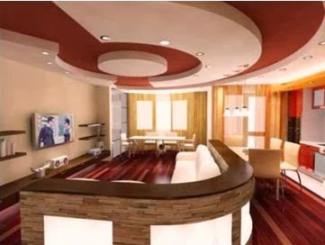 red false ceiling design for living room made of gypsum