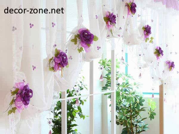 modern kitchen curtain ideas with purple decoration