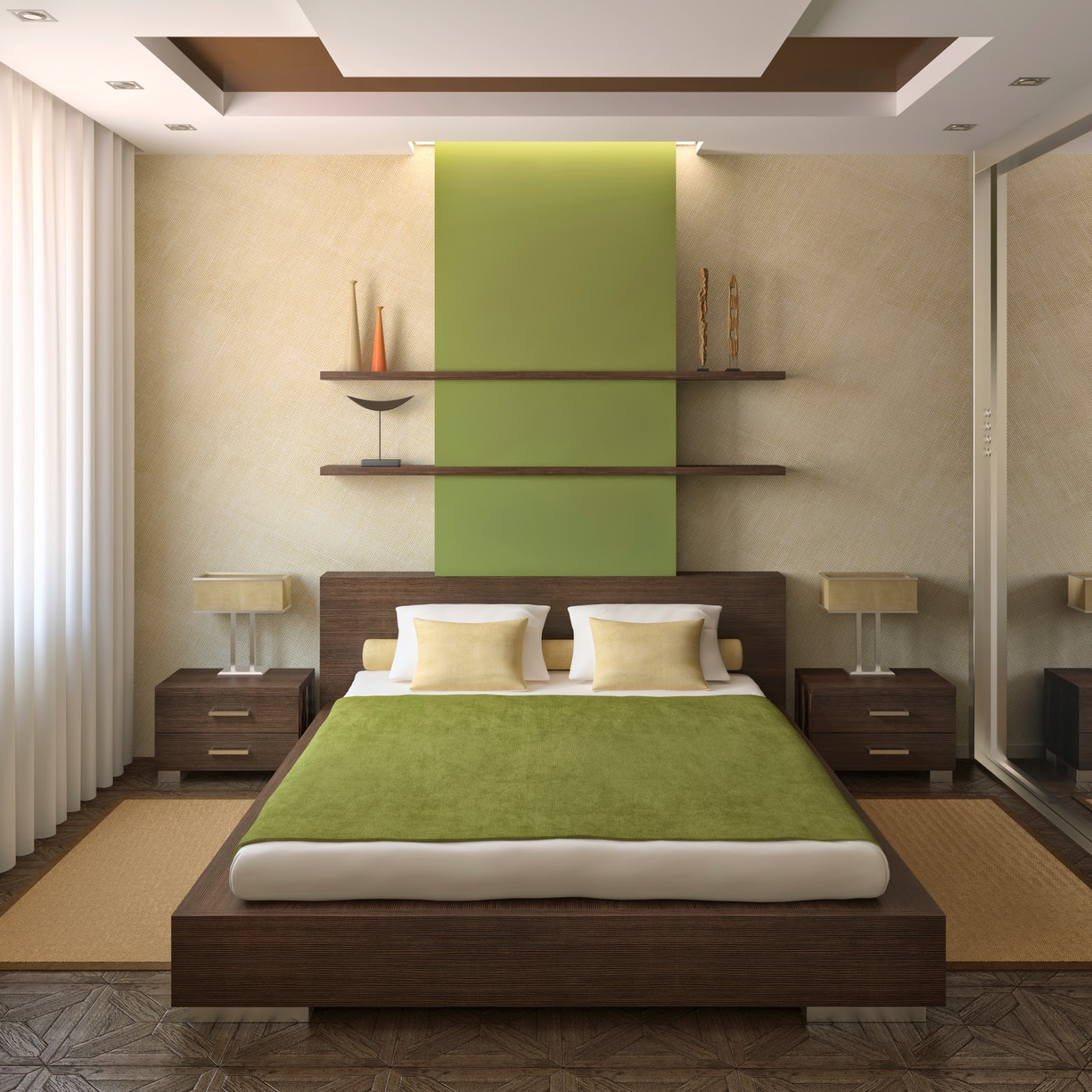 modern platform bed with functional headboard