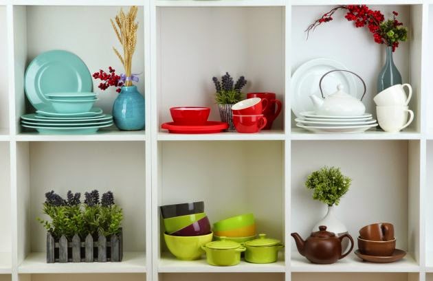 small kitchen organization and storage shelves