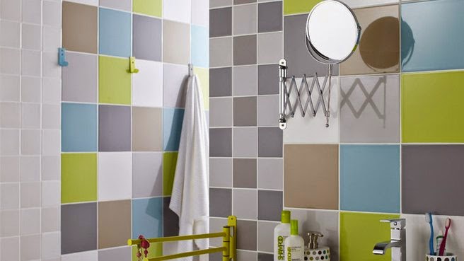 bathroom tile designs in green, blue, gray and pale blue color combination
