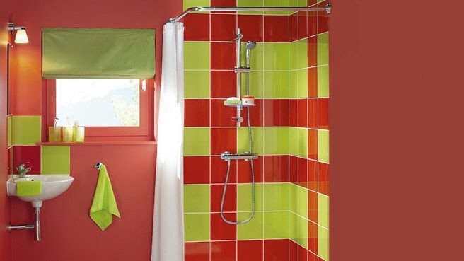 bathroom tile designs - green and red color mix