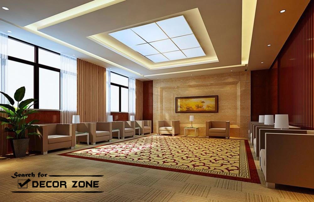 suspended ceiling systems and designs of plasterboard for reception hall