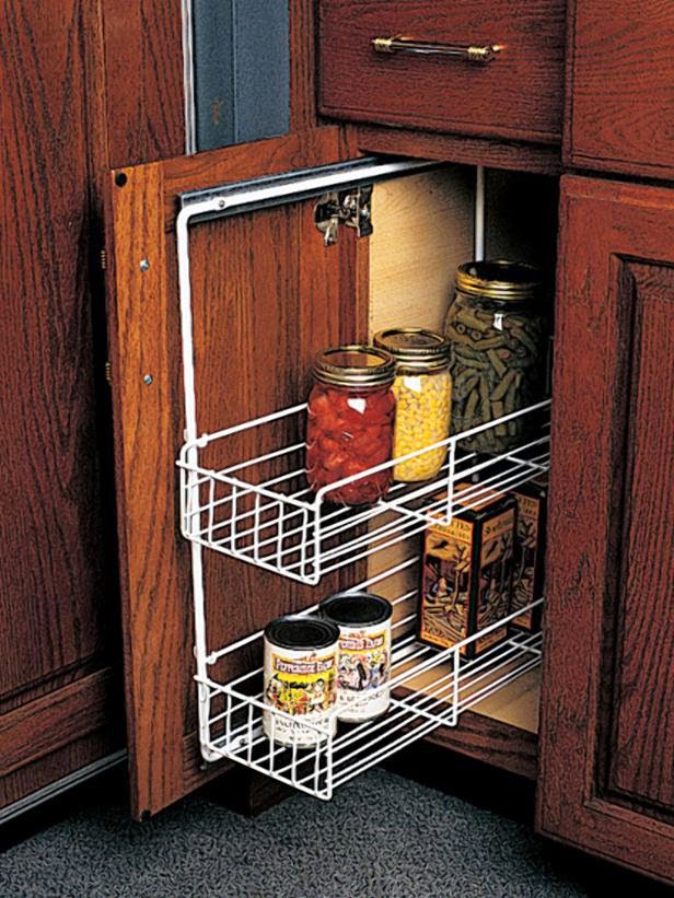 sliding storage shelves to keep small kitchen organization