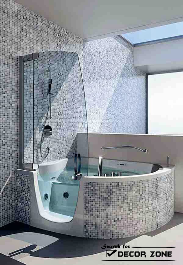 corner bath tube with mosaic front