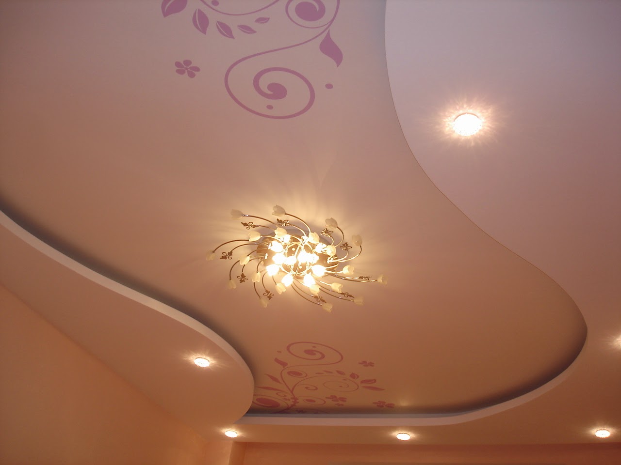 gypsum false ceiling design with ceiling paintings for living room