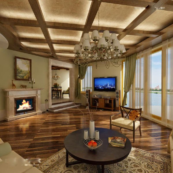 wood false ceiling design for country living room
