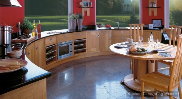 round modern kitchen design in natural wood color