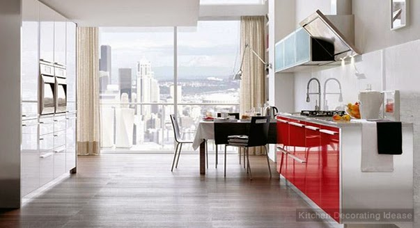 modern kitchen designs with red cabinet