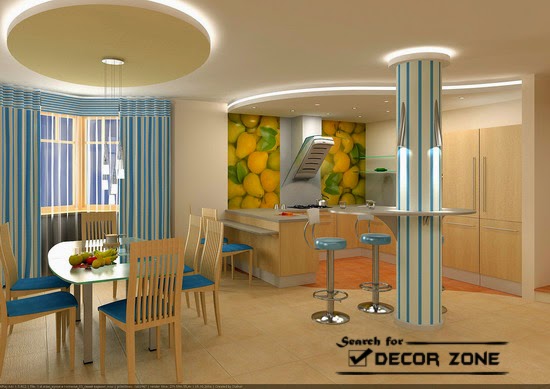 gypsum false ceiling designs with backlight system for kitchen and dining area