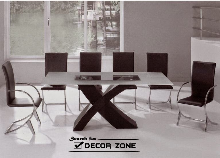 dining room furniture with geometric table made of wood and glass