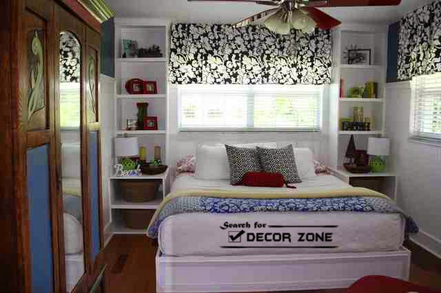 small bedroom furniture ideas- shelves instead of nightstands