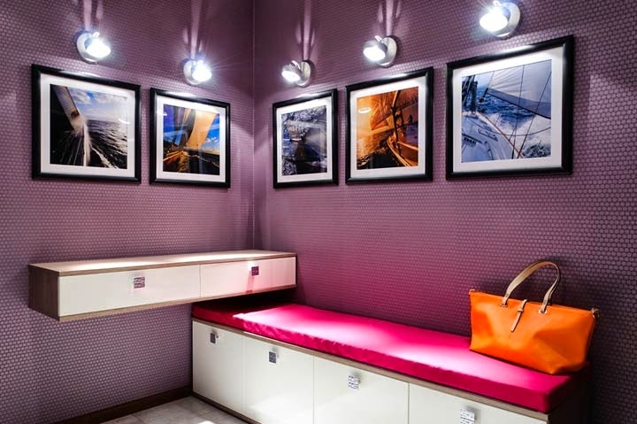 dressing room of purple apartment design with lighting