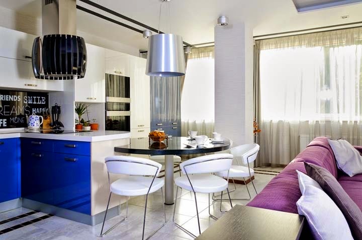 modern apartment design ideas - combination of purple blue colors
