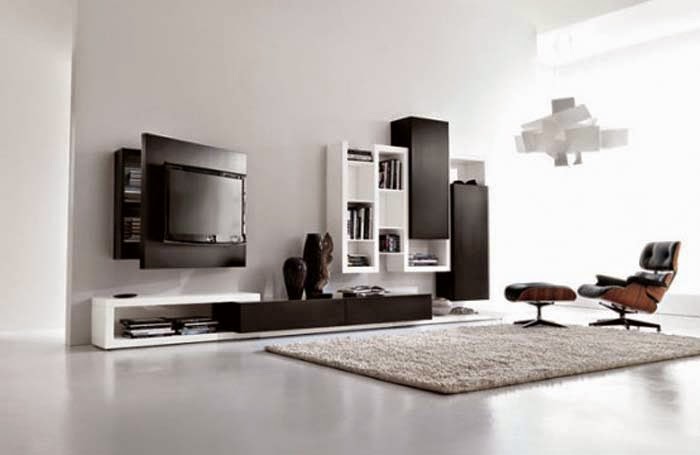 black and white living room furniture and walls