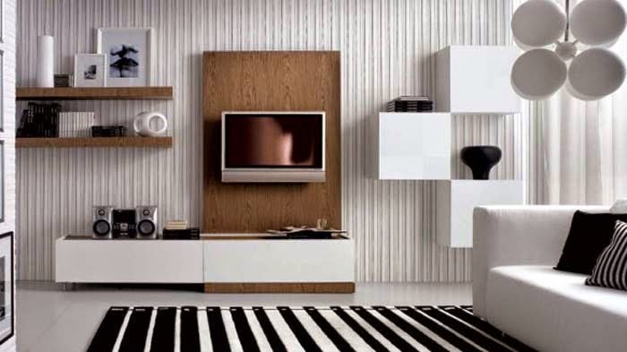 white living room designs and black and wooden decorations