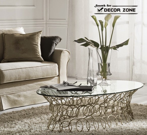creative coffee table ideas - glass top and metal base