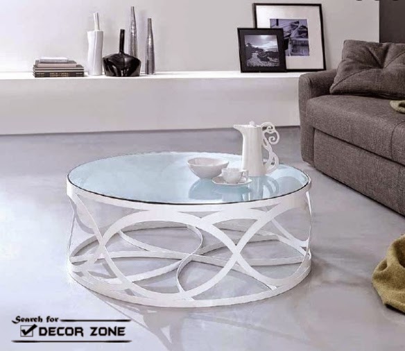 round metal coffee table design with glass top
