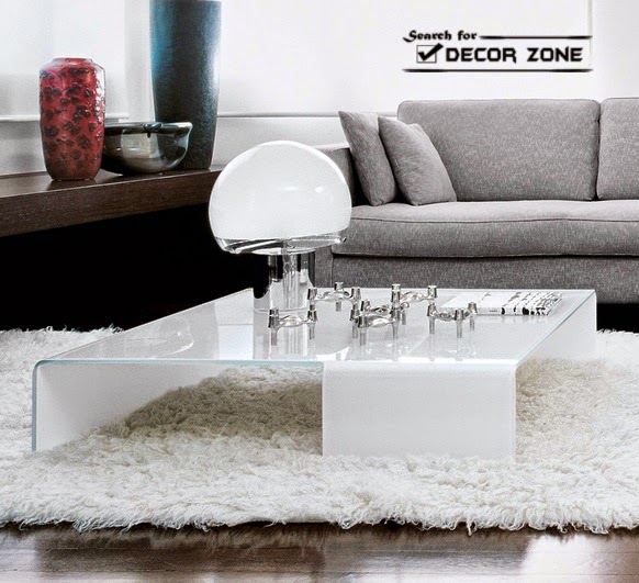 white glass coffee table with creative modern design
