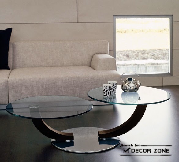 wood coffee table design with two glass tops
