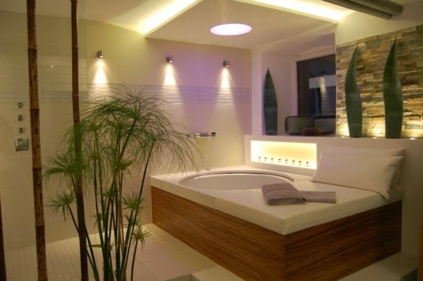 bathroom lighting ideas - wall and false ceiling lights on the bath