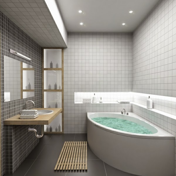 bathroom lighting ideas - integrated lights in the shower rack