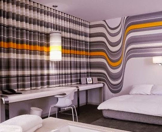 creative patterns of living room curtains and wall painting