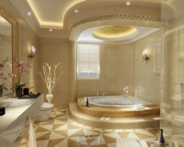 false ceiling lights on Jacuzzi area in luxury bathroom