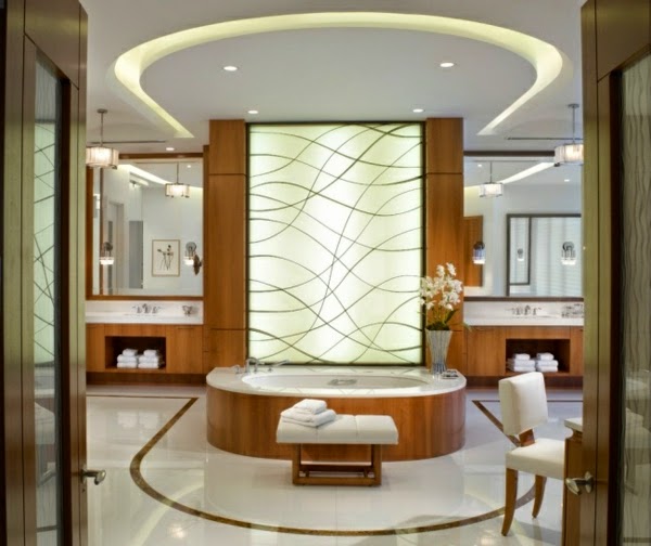 integrated ceiling lights in modern bathroom