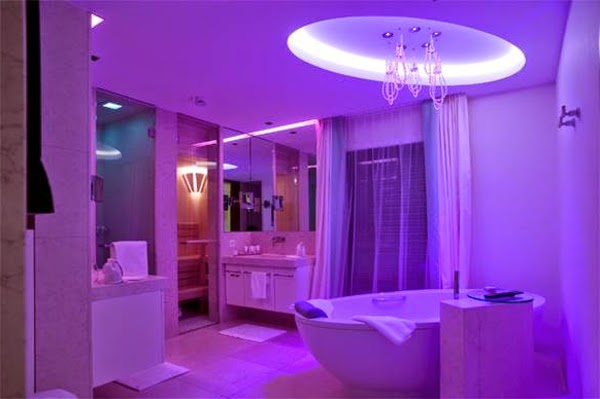 suspended ceiling lights for bath area in modern bathroom
